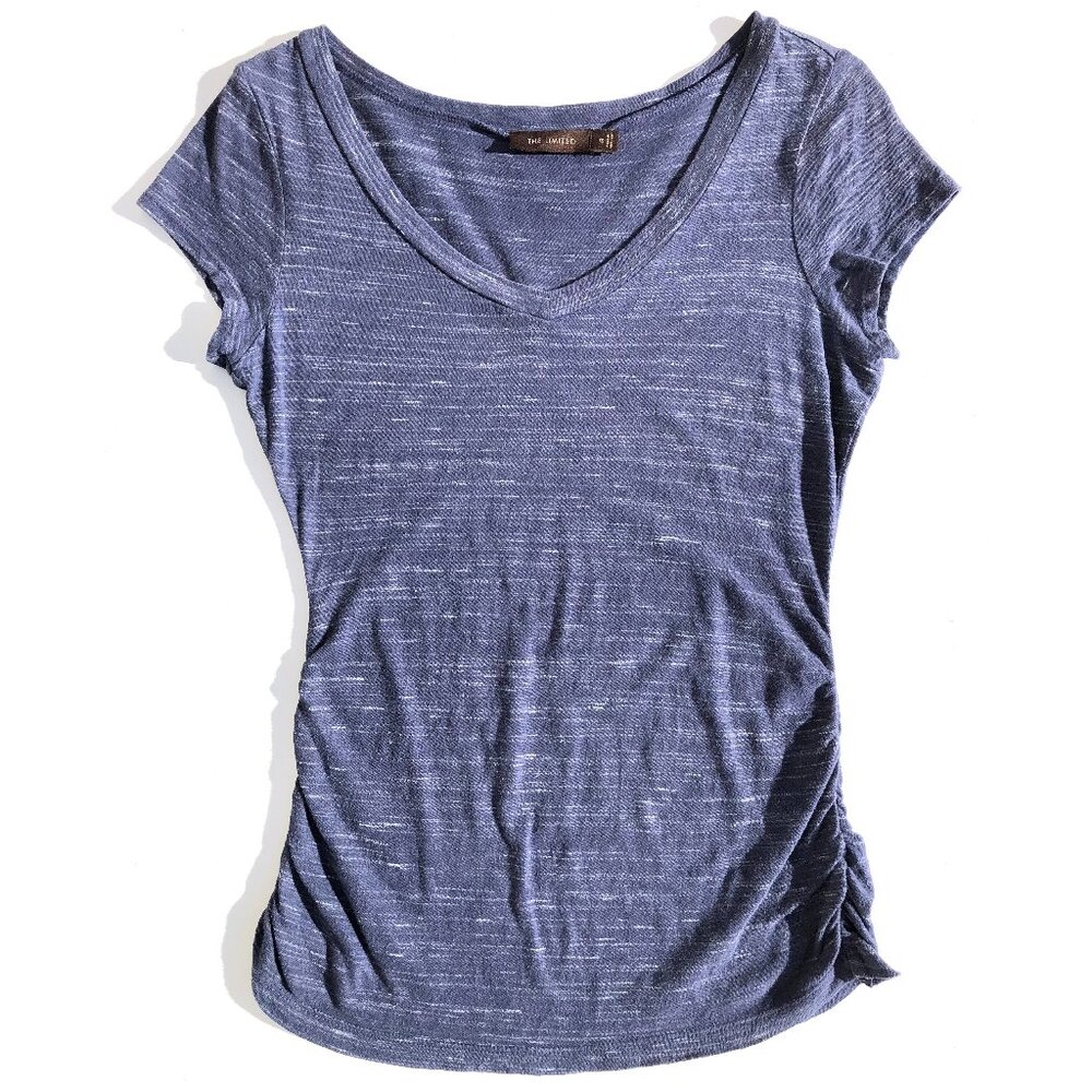 The Limited Short Sleeve T Shirt Womens Size XS blue V-neck side ruching cotton